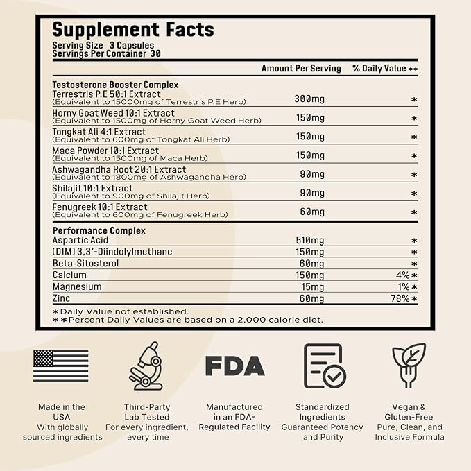 Ultra Strength T-Booster for Men: 23,900mg Herbal Blend with Tongkat Ali, Ashwagandha, Shilajit & More – Supports Muscle Strength, Energy & Stamina – 90 Capsules