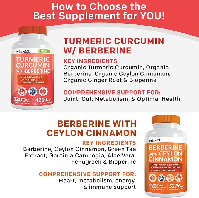 5-in-1 Organic Turmeric Curcumin Supplement (4210mg) with Berberine, Ceylon Cinnamon Bioperine and Ginger Supplements for Joint, Heart, Gut, & Metabolic Support (120 ct)
