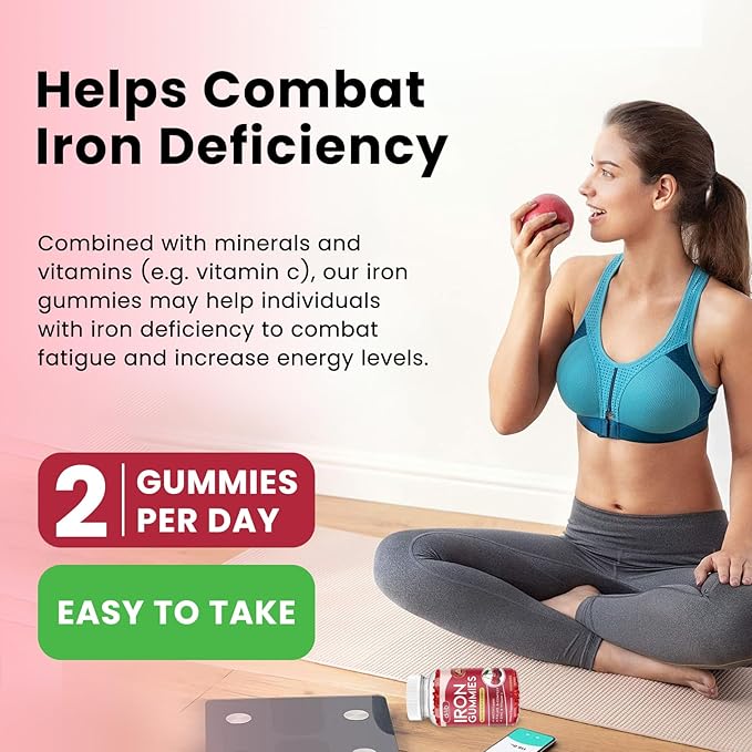 Iron Gummies with Multivitamin, Iron Supplement for Women & Men, Kids Multivitamin with Iron, Zinc, Vitamin B Complex & C, B12, Folate - Blood Builder, Energy Support, Cherry Flavor, Vegan 120 Gummies