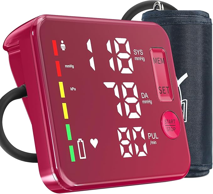Blood Pressure Monitor Upper Arm Blood Pressure Monitors for Home Use Large Screen Rechargeable Bp Machine with 8.7"-16.5" Bp Cuff, 2x120 Memory, Voice Broadcast Bp Monitor(Red)
