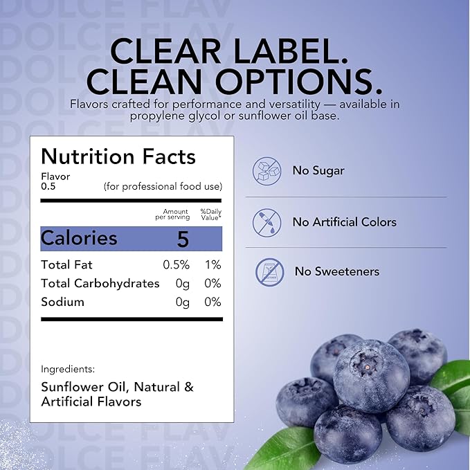 Dolce Flav Blueberry Extract – 2 Ounce Oil-Soluble Kosher, Sugar-Free, Concentrated Ripe Blueberry Flavoring for Baking, Chocolates & Desserts, Includes Measured Dropper