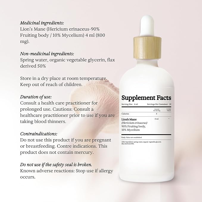 Lion's Mane Mushroom Tincture - Alcohol Free - Dual Extract Mushroom Supplement - Brain Support, Focus, Memory, Liquid Lion's Mane Supplement, Vegan, Non GMO, 3.4 fl oz