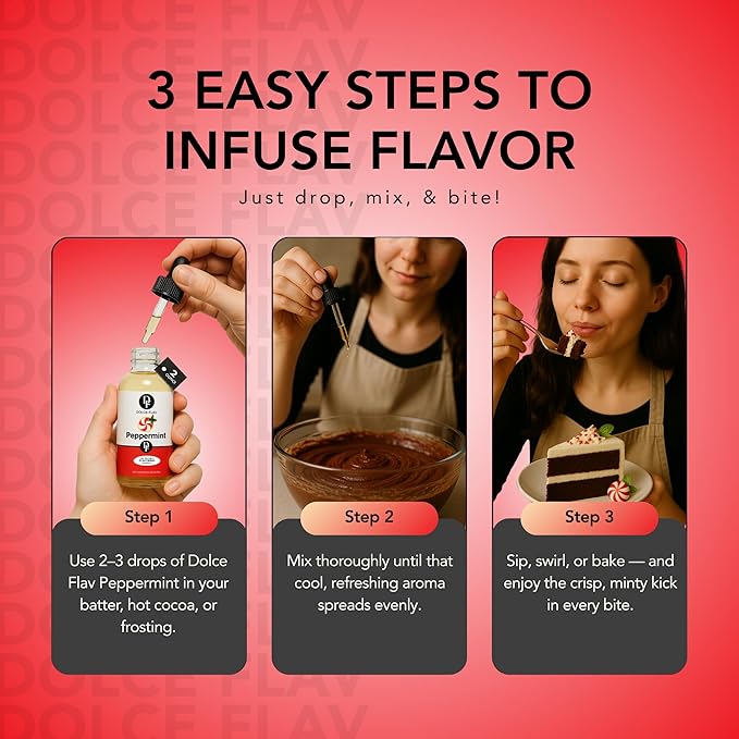 Dolce Flav Natural Peppermint Extract – 2 Ounce Oil-Soluble Kosher, Sugar-Free, Concentrated Pure Mint Flavor for Hard Candy, Chocolates & Baking, Includes Measured Dropper