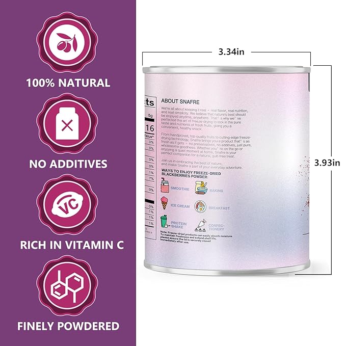 Blackberry Powder Black Raspberry Powder, Frozen Blackberries Powde-r, Blackberry Powde-r, 6.52OZ/185G No Sugar or Added, For Baking, Dressing, Smoothies, Beverages, Cereals, Yogurt