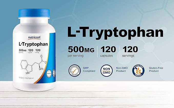 Nutricost L-Tryptophan 500mg, 120 Capsules (3 Bottles)