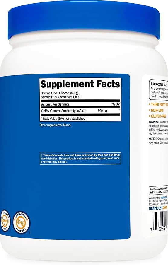 Nutricost Pure GABA 500G Powder (Gamma Aminobutyric Acid) (500 Grams/1.1 pounds)
