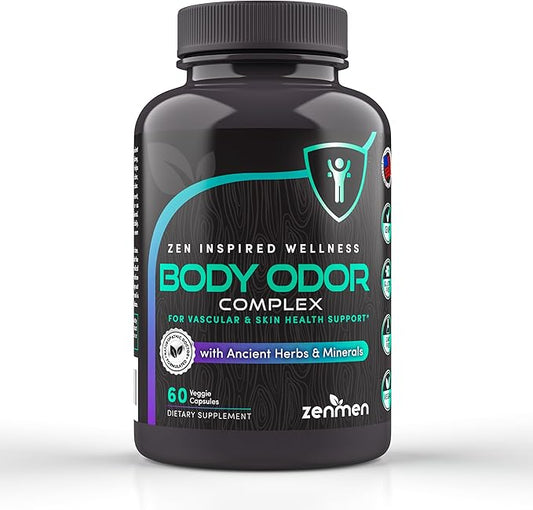 Zenmen Naturally Body Deodorizing Supplement - Body Odor Eliminator Pills - Internal Deodorant for Underarms, Intimate Areas, and Private Parts - 60 Vegan Capsules. Made in The USA