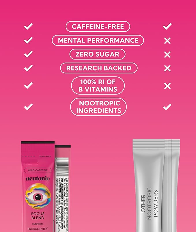 Neutonic Nootropic Focus Blend Powder | Wild Berry 16 Sticks | Caffeine Free, Zero Sugar | Support Memory, Mental Clarity, Cognitive Function | Boost Focus, Energy, Brain Health