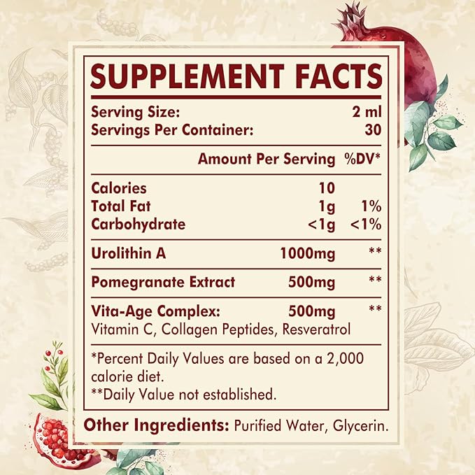 Urolithin A 2000mg Liquid Drops with Pomegranate Extract, Vita-Age Complex, High Bioavailability (2 Pack)