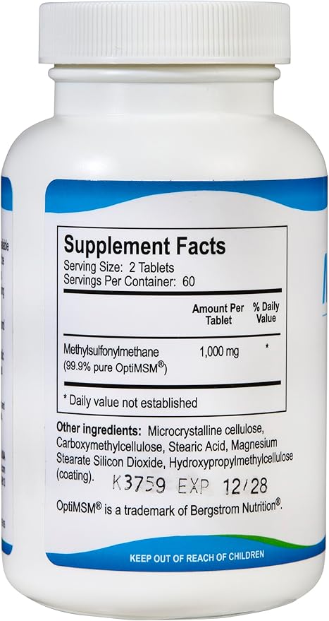 KALA HEALTH MSMPure MSM Tablets – 1,000 mg US-Made MSM per Tablet for Joint Health, Skin Appearance, Hair & Nail Support – Coated for Easy Swallowing, Tasteless – 120 Count