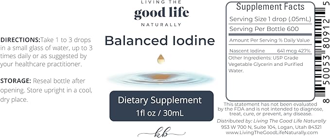 Balanced Nascent Liquid Iodine Drops: Natural Mood, & Immune Support Supplement for Energy and Fatigue, Glycerin-Based Solution for Gentle Absorption