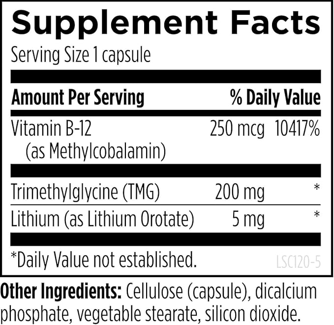 Designs for Health Lithium Synergy - 5mg Lithium Orotate with TMG + B12 Methylcobalamin - Bioavailable Mood + Methylation Support Supplement, Non-GMO + Vegetarian (120 Capsules)