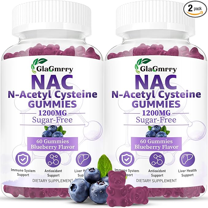 2 Pack N-Acetyl Cysteine Gummies for Kids & Adults, 1200mg N-Acetyl Cysteine Supplement with Selenium Zinc Vitamin C & E for Liver Health, Antioxidant, Immune System, 120 Count, Sugar Free