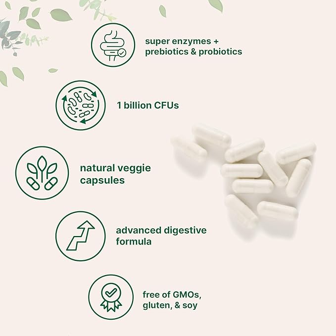 Super Enzymes with Prebiotics & Probiotics, 240 Veggie Capsules | High Potency Digestive Enzymes For Women & Men | Probiotic, Bromelain, Psyllium Husk & More | Immune & Gut Health Support