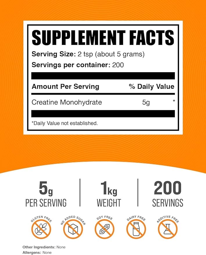 BulkSupplements.com Creatine Monohydrate Powder - Micronized Creatine Powder, Unflavored - Pure & Gluten Free, 5g (5000mg) per Servings, 1kg (2.2 lbs) (Pack of 1)