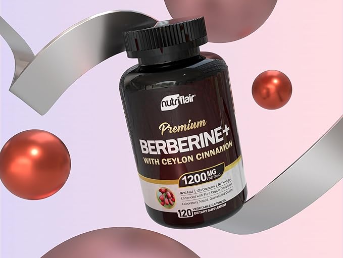 NutriFlair Berberine 97% HCl with Ceylon Cinnamon Supplement, 120 Capsules – High Potency, Premium Quality, Vegan-Friendly – 60 Servings