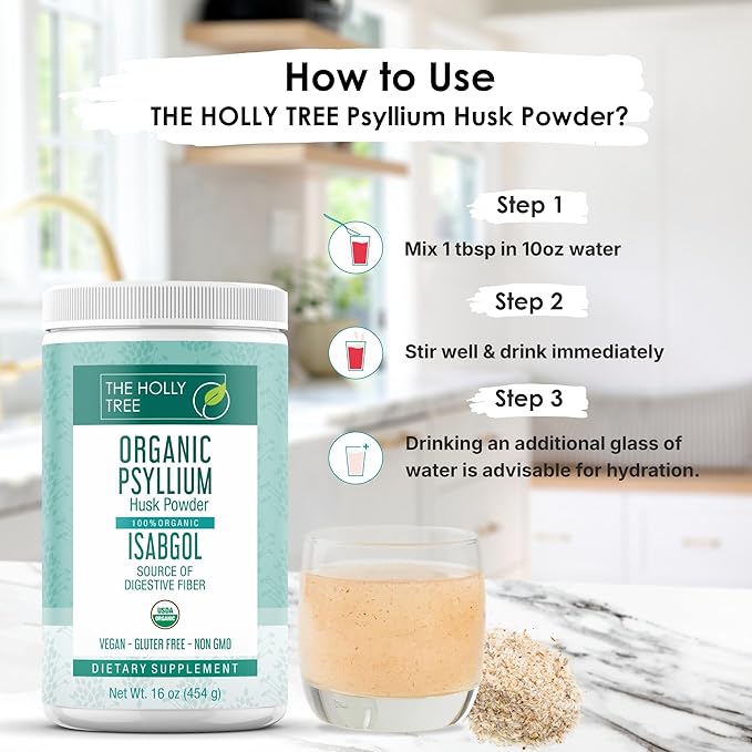 Organic Psyllium Husk Powder 16 oz - Psyllium Husk Powder Organic for Gut Cleanse & Regularity - Premium Fiber Supplement - Vegan, Gluten-Free, Non-GMO, USDA Certified