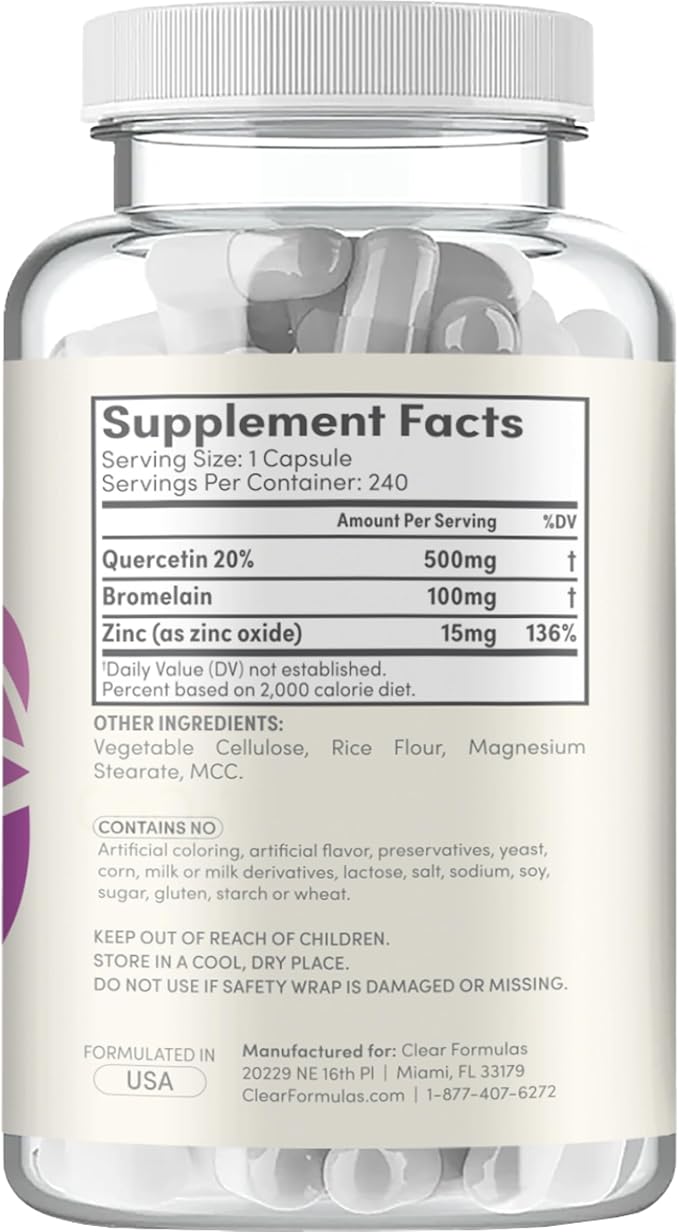 Advanced Zinc Quercetin with Bromelain Formula - Triple Immune Support Quercetin Complex for Daily and Seasonal Immune System Wellness Support - Made in a cGMP American Facility (240 Servings)