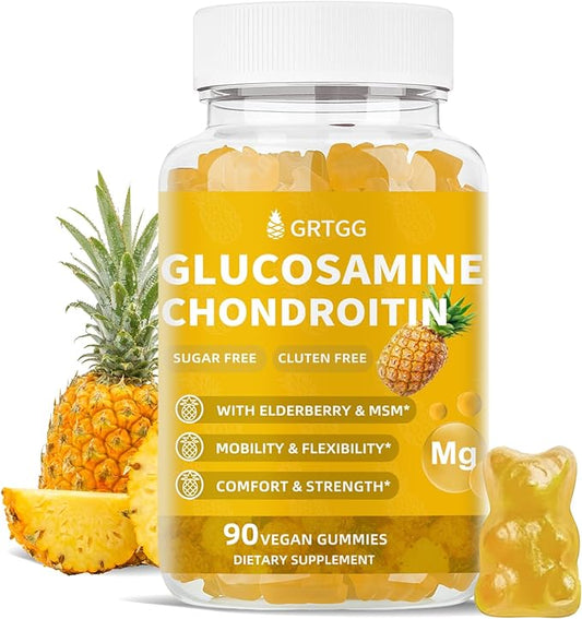 Glucosamine Chondroitin Gummies with MSM & Elderberry Extra Strength 3000MG - Joint Support, Antioxidant Immune Support Supplement for Adults, Men & Women - 90 Pineapple Gummies
