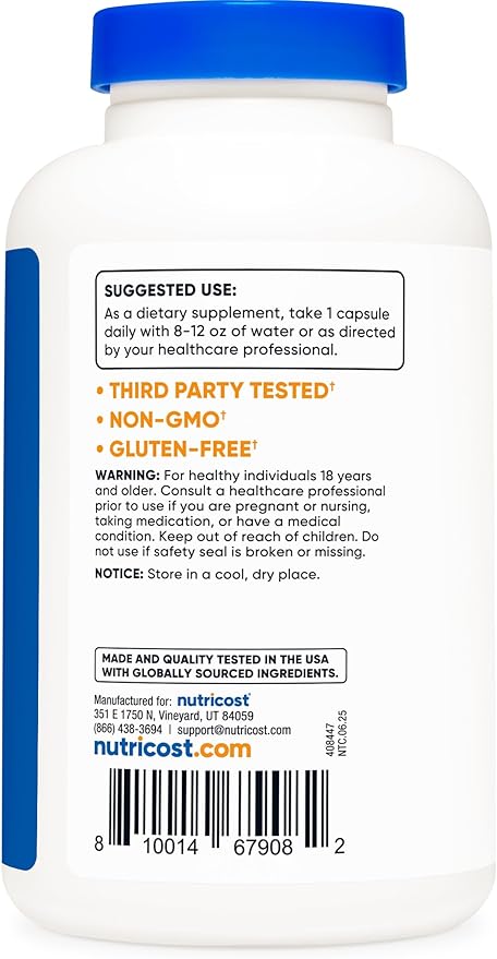 Nutricost Acetyl L-Carnitine (ALCAR) 500mg, 180 Capsules, 180 Servings - Non-GMO and Gluten Free, 1 Capsule per Serving
