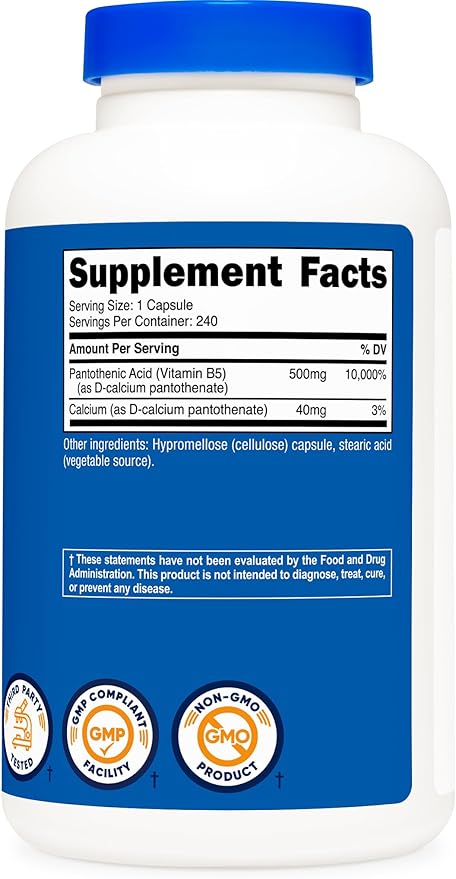 Nutricost Pantothenic Acid (Vitamin B5) 500mg, 240 Capsules