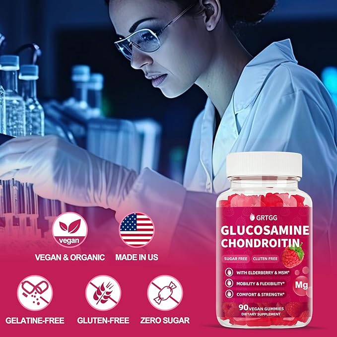 Glucosamine Chondroitin Gummies with MSM & Elderberry Extra Strength 3000MG - Joint Support, Antioxidant Immune Support Supplement for Adults, Men & Women - 90 Raspberry Gummies
