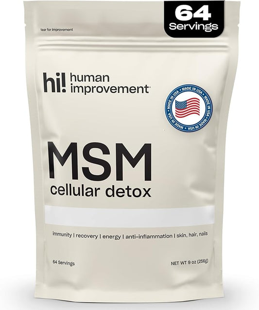 Pure MSM Powder | Organic Sulfur Powder for Skin, Hair, and Nails | Cellular Detox, Joint Health, Immune Boost, & Increased Energy | 99.9% Pure MSM Supplement | Made in the USA, 0g Sugar (64 Servings)