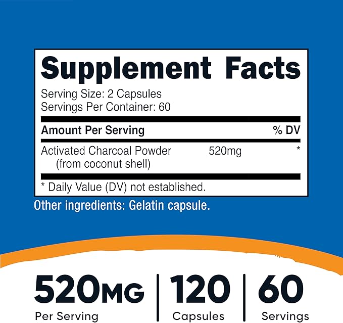 Nutricost Activated Charcoal 520mg, 120 Capsules - Premium Powder, Non-GMO & Gluten Free