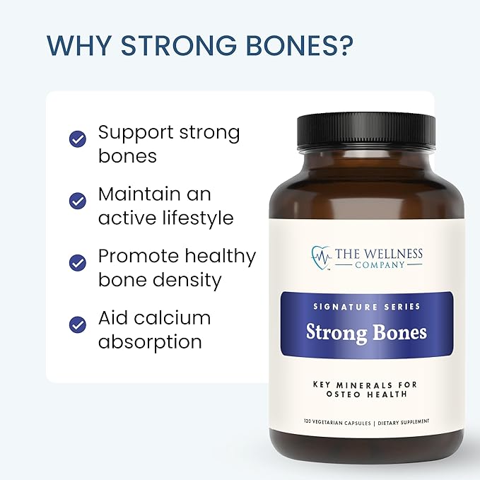The Wellness Company Strong Bones | 60 Capsules (1-Month Supply) | Made with Key Minerals to Help Build Bone Strength | Non-GMO, Vegan, Gluten Free | for Supporting Bone Strength and Health