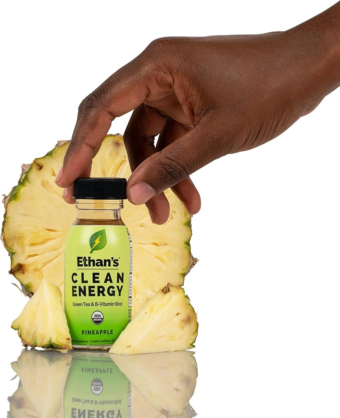 Ethan's Organic Clean Energy Shots 3 Flavors (Orange Mango, Pineapple & Pomegranite Blueberry), Sugar Free Natural Pre-Workout Focus Boost, Gluten Free, Vegan, B6 & B12 Vitamin C with Green Tea Extract and Guayusa (12 Pack of 2oz Shots)