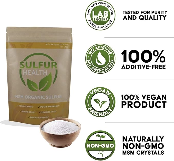 MSM Organic Sulfur - 99.9% Pure MSM Supplement - Lab-Tested & Certified (1 Pound)