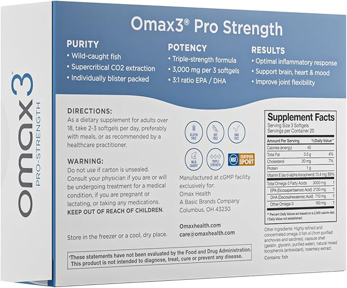 Omax3 Professional Strength Ultra-Pure Omega-3 Fish Oil - 1000 mg - Maximum Joint & Muscle Support - EPA DHA - NSF Certified - 60 Softgel Blister Pack