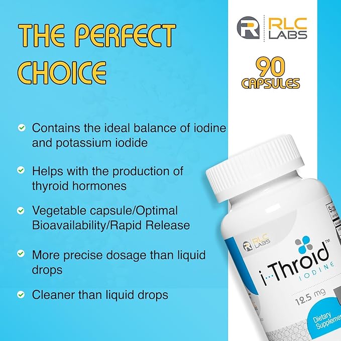 RLC Labs i-Throid 12.5 mg - Thyroid Supplements for Hypothyroidism, Iodide Supplements for Thyroid, Support Healthy Metabolism, Thyroid Support for Women and Men - 90 Vegetarian Capsules (Pack of 2)