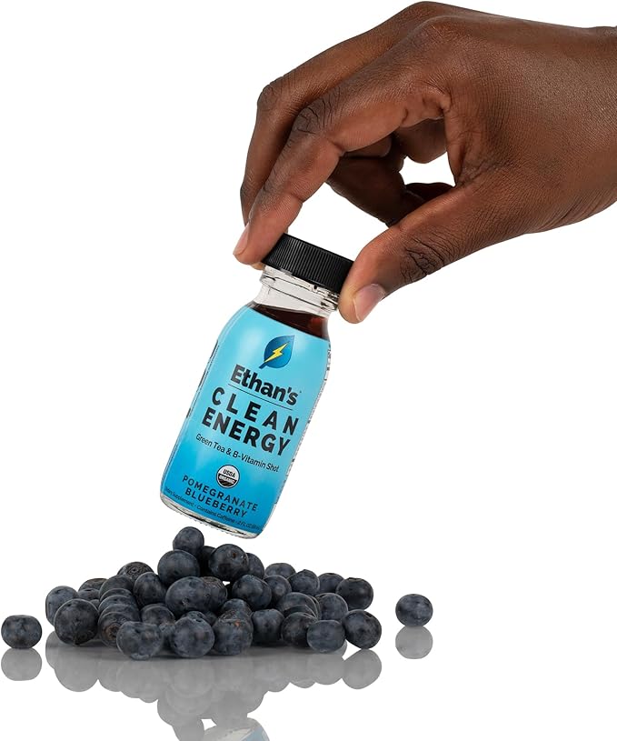Ethan's Organic Clean Energy Shots 3 Flavors (Orange Mango, Pineapple & Pomegranite Blueberry), Sugar Free Natural Pre-Workout Focus Boost, Gluten Free, Vegan, B6 & B12 Vitamin C with Green Tea Extract and Guayusa (12 Pack of 2oz Shots)