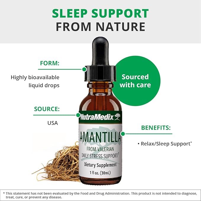 NutraMedix Amantilla Tincture - Valerian Root Extract for Stress Support - Promote Overall Sense of Calm with Valerian Root - Vegan Supplement for Enhanced Slumber (1oz / 30ml)
