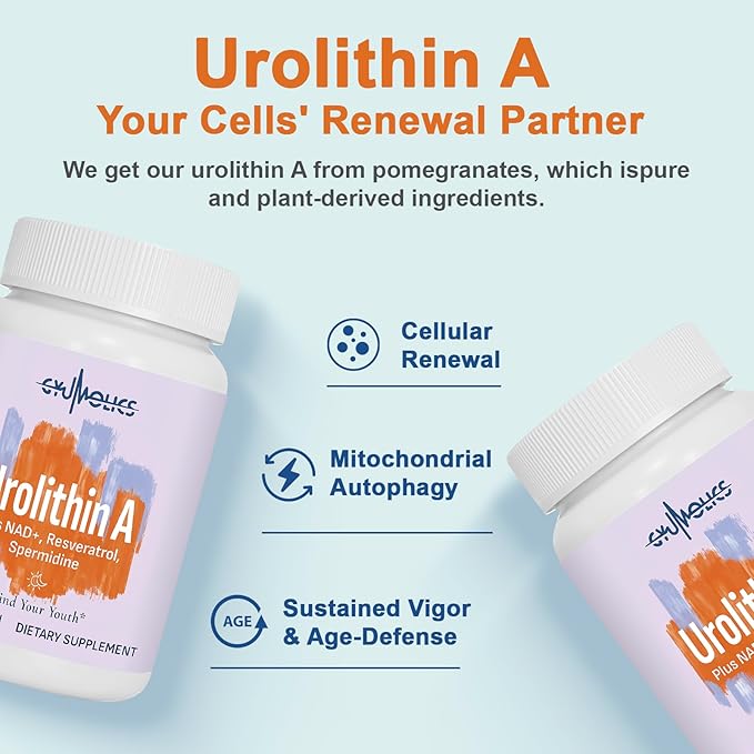 High Dose Urolithin A 1200mg Supplement for Mitochondrial, Cellular Longevity Support for Women & Men – NAD+, Trans-Resveratrol & Spermidine – High Purity & Potency – 180Capsules