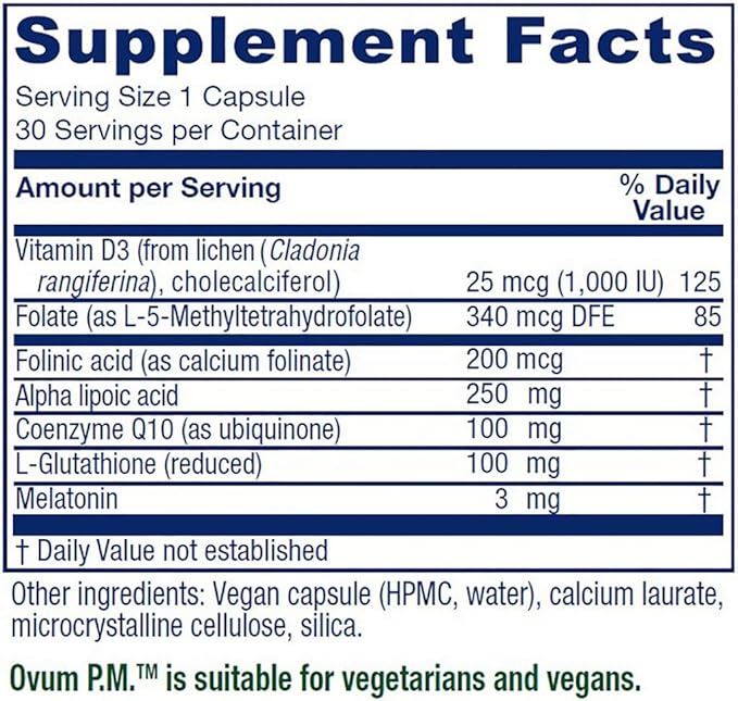 Vitanica Ovum P.M. - Egg Quality Support with Vitamin D3, Alpha Lipoic Acid & Melatonin - Works Best with Ovum A.M. - Herbal Dietary Supplement for Women's Health - Pro Logo - 30 Vegan Caps