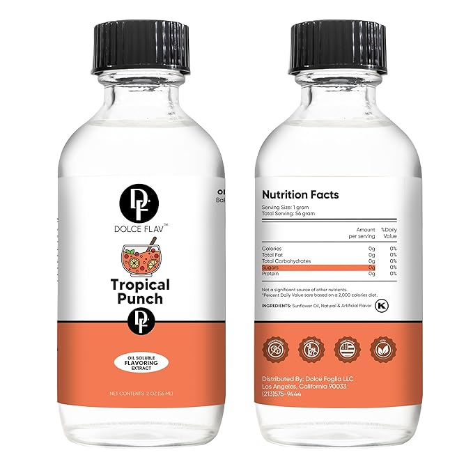 Dolce Flav Tropical Punch Extract – 2 Ounce Oil-Soluble Kosher, Sugar-Free, Concentrated Fruity Tropical Punch Flavoring for Baking, Smoothies & Desserts, Includes Measured Dropper