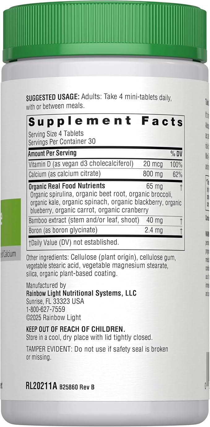 Rainbow Light Calcium Citrate Mini-Tablets With Vitamin D, Dietary Supplement Provides High-Potency Bone Health Support, With Calcium and Vitamin D, Vegetarian and Gluten Free, 120 Count