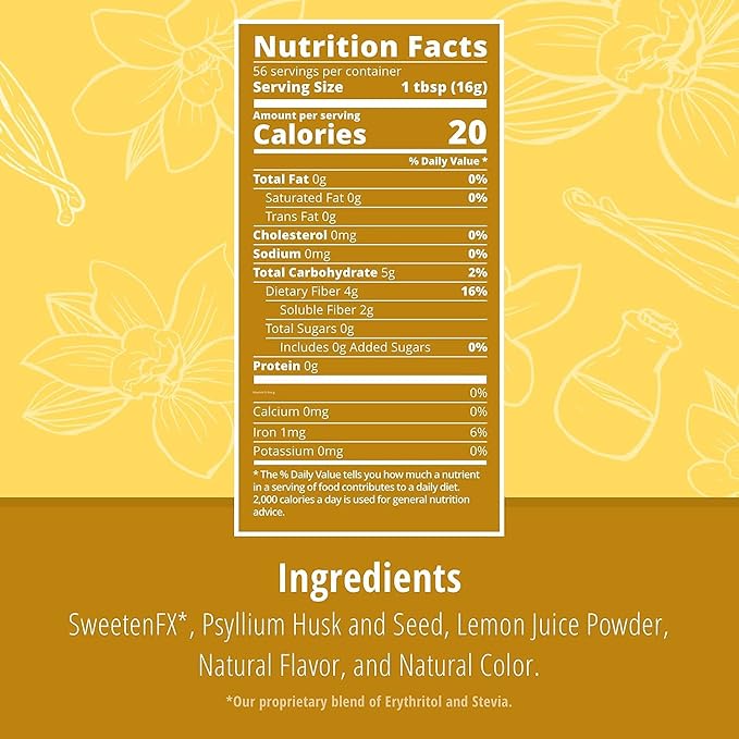 Sugar-Free Psyllium Husk Fiber Powder, Vanilla Flavored 32 oz