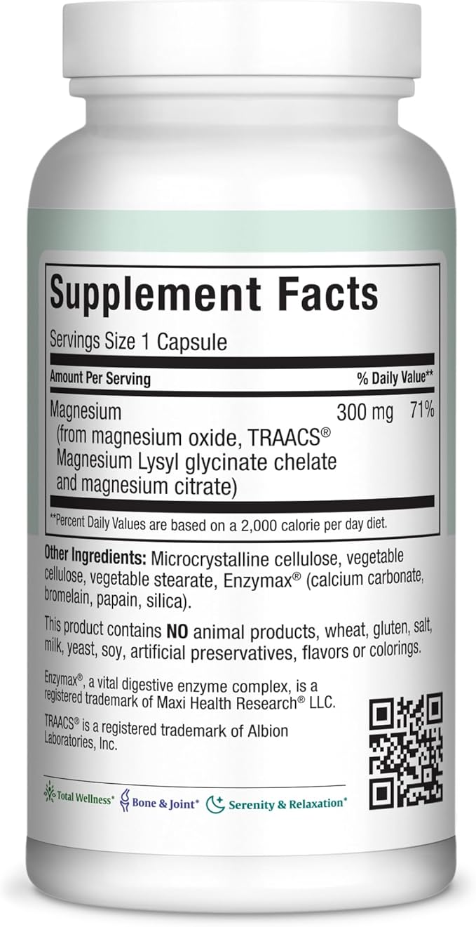 Magnesium Capsules - Energy Production - Muscle & Nerve Health - Bone Support - Magnesium Supplement from Magnesium Oxide, Magnesium Glycinate Chelate and Magnesium Citrate - 180 Count by Maxi Health