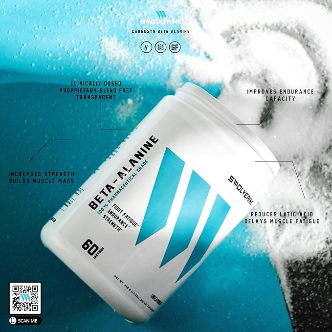Swolverine Beta-Alanine | CarnoSyn, Instant-Release Amino-Acid, Delays Muscle Fatigue, Increases Muscular Endurance, Unflavored, 5g Per Serving, 300g (60 Servings)