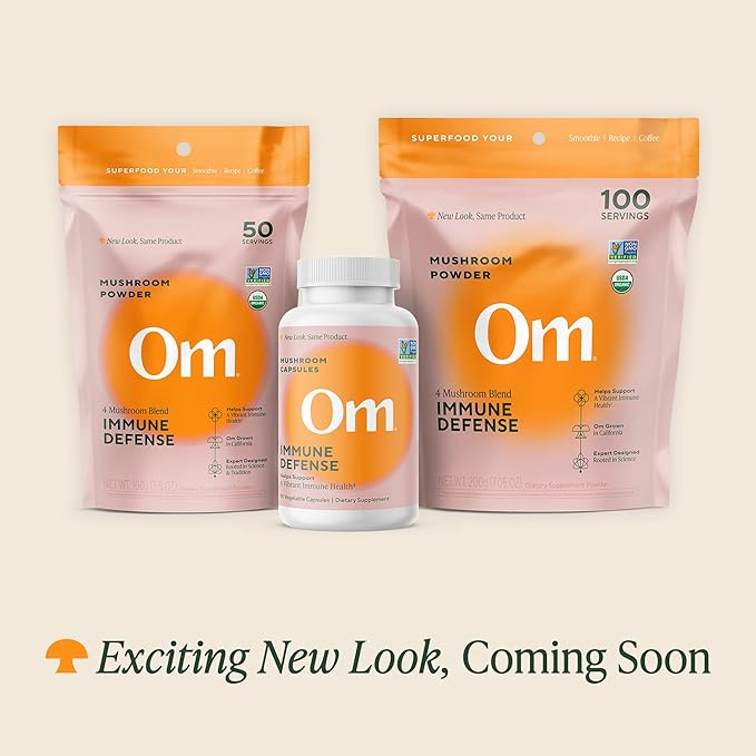OM MUSHROOM SUPERFOOD Immune Blend Mushroom Powder Superfood Supplement, 7.05 Ounce Pouch, 100 Servings, Mushroom Blend, Reishi & Turkey Tail; Daily Immune Support Supplement