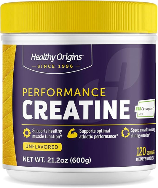 Healthy Origins® Performance Creatine with Creapure®, Unflavored Micronized Powder, Supports Muscle Function, Energy & Recovery, 21.2oz (600g), 120 Servings