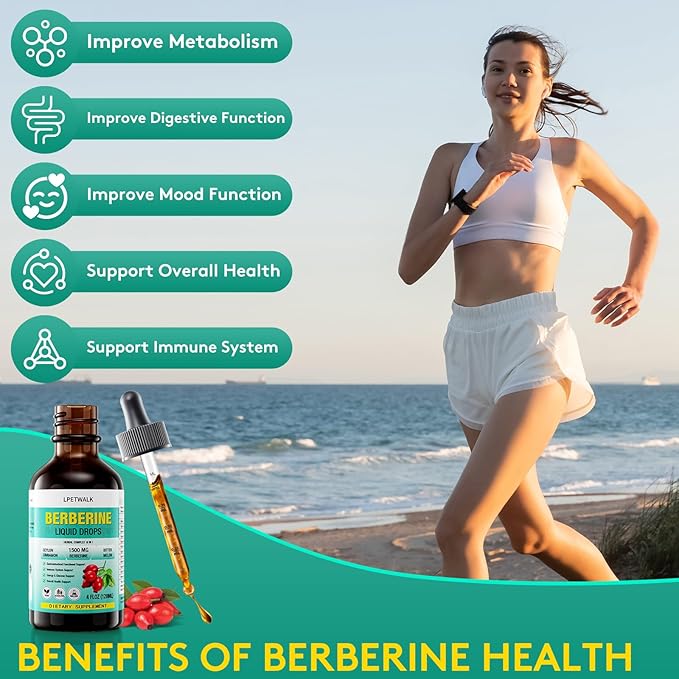 4 FL Oz Organic Berberine Liquid Drops, Premium Berberine Supplement Liquid with Ceylon Cinnamon, Bitter Melon, Sugar-Free & Vegan Supplement, 98% Absorption,120ML