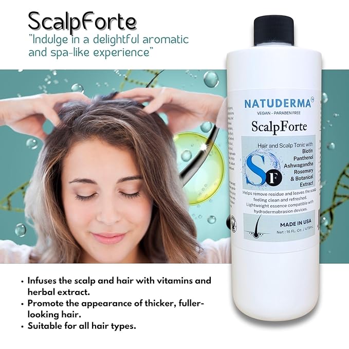 Scalpforte Hair and Scalp Tonic with Biotin & Panthenol for Thicker-Looking Hair, Serum for Hydrodermabrasion Machine to Cleanse, Hydrate and Moisturize the Scalp (16 Oz)