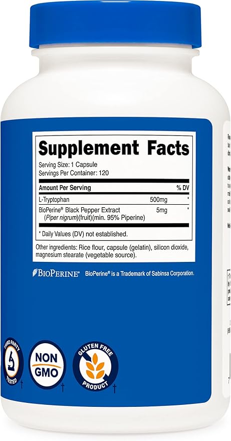 Nutricost L-Tryptophan 500mg, 120 Capsules (3 Bottles)