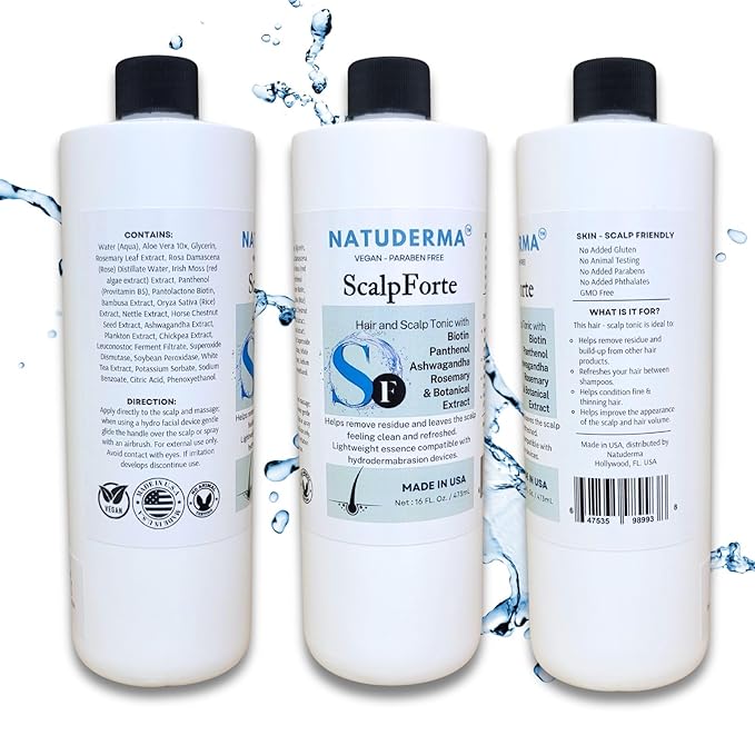 Scalpforte Hair and Scalp Tonic with Biotin & Panthenol for Thicker-Looking Hair, Serum for Hydrodermabrasion Machine to Cleanse, Hydrate and Moisturize the Scalp (16 Oz)