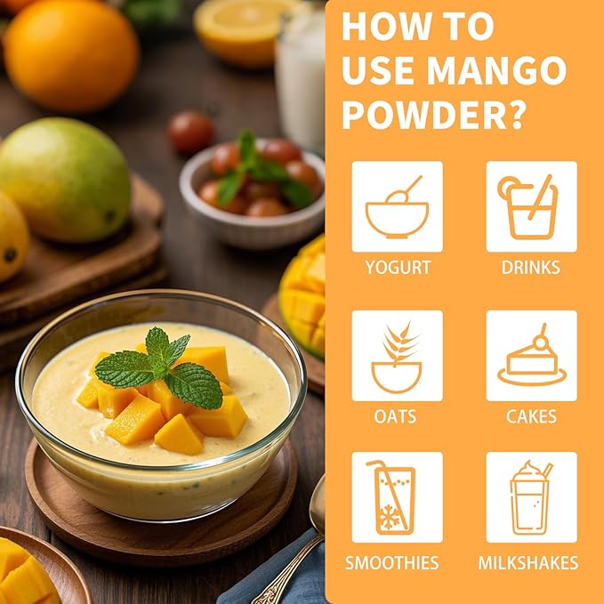 Mango Powder, Freeze Dried Mango Powder, 9.52OZ/270G, No Sugar Added, No Additives, for Beverages, Smoothies, Juices, Drinks, Baking