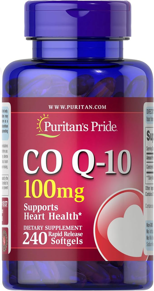 Puritan's Pride Q-Sorb CoQ-10 100mg | Supports Heart Health | Dietary Supplement | Healthy Supplement | Energy Supplement | Gluten Free | 240 Rapid Release Softgels